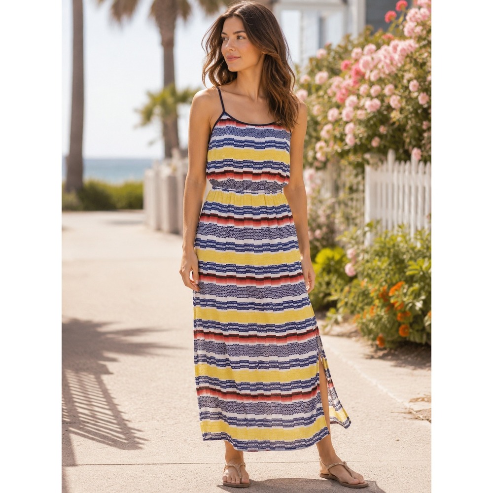 Vince Camuto Women XS Multi-Color Striped Chevron Maxi Dress Sleeveless